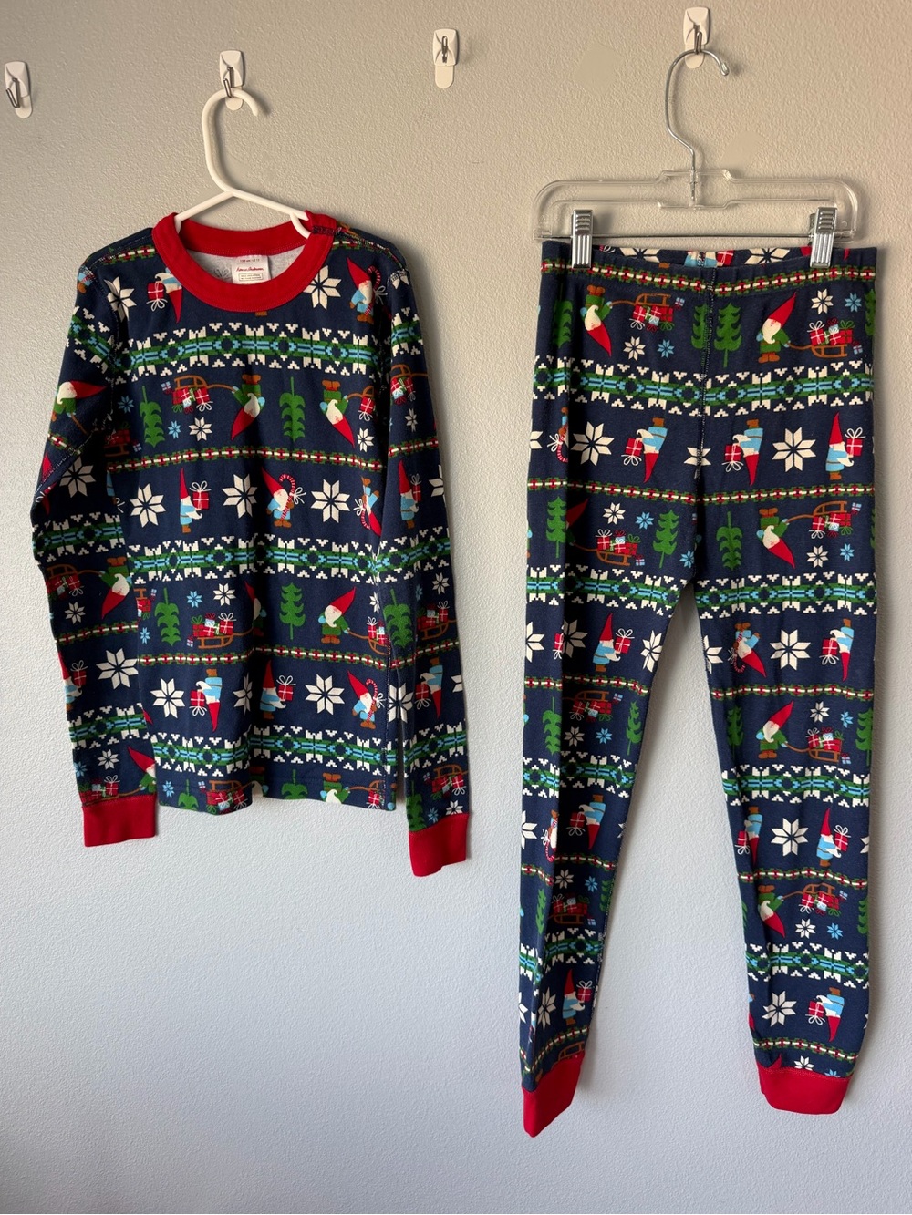 Hanna Andersson navy red Christmas gnome long sleeve pajama set Kids’ sz 12Y